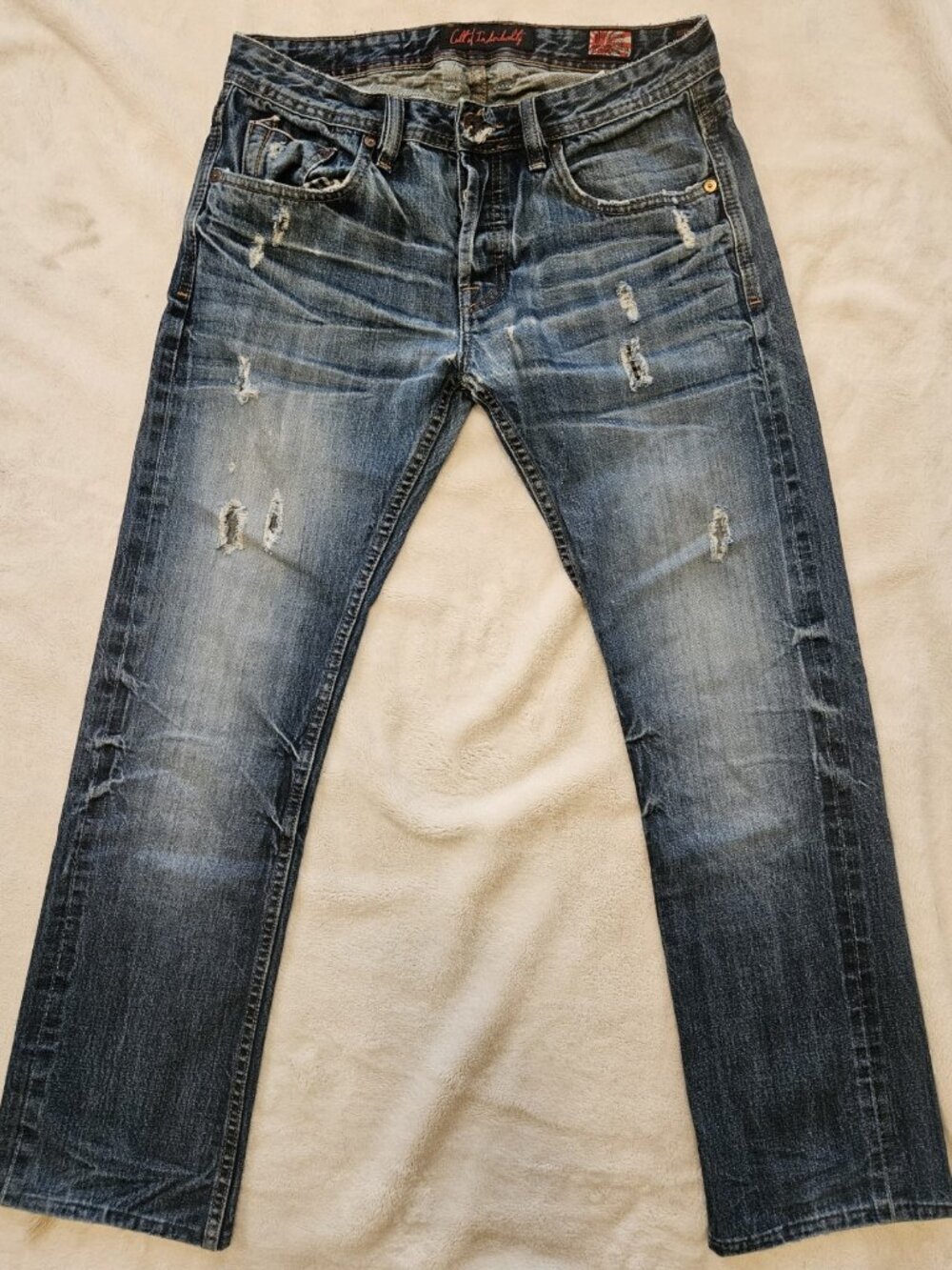 Cult of Individuality Rebel Straight Jeans 32x34 Japanese Selvedge Distressed